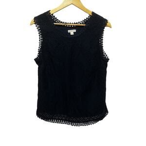 Merona Womens Navy Lace‎ Top L Lined Crochet Overlay Cottagecore Boho Cowgirl